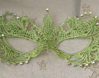 Green Masquerade Mask: Diamante Pearly Masked Ball Costume