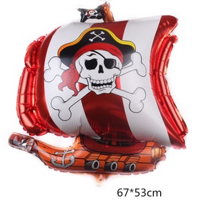 Complete Set of Pirate Party Balloons 2 x Large Helium/Air Pirate Ships with 10 Black and Red Polka Helium/Air Balloons