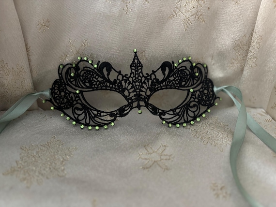 Green Black Laser Cut Metal Filigree Venetian Mask