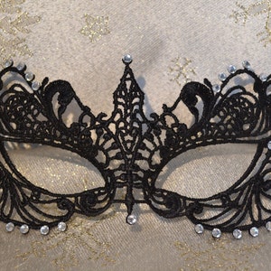 Black Masquerade Mask Diamante Black Satin Ties Halloween Party Weddings New Year's Eve Valentine Gift Masked Balls Christmas Party 2024