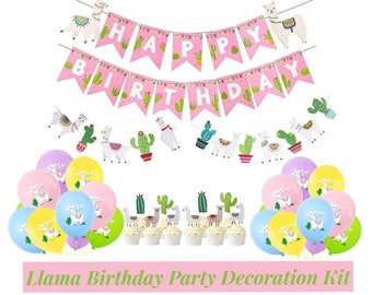 Lama-födelsedagsfestdekorationssats: Fiesta-kaktus-alpackatema