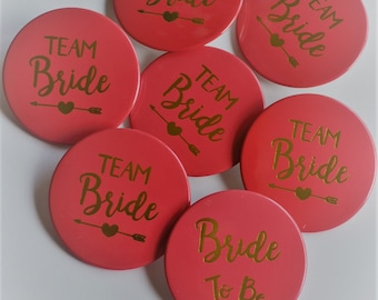 Team Bride Badges: Rose Pink & Gold Bachelorette Party Favors
