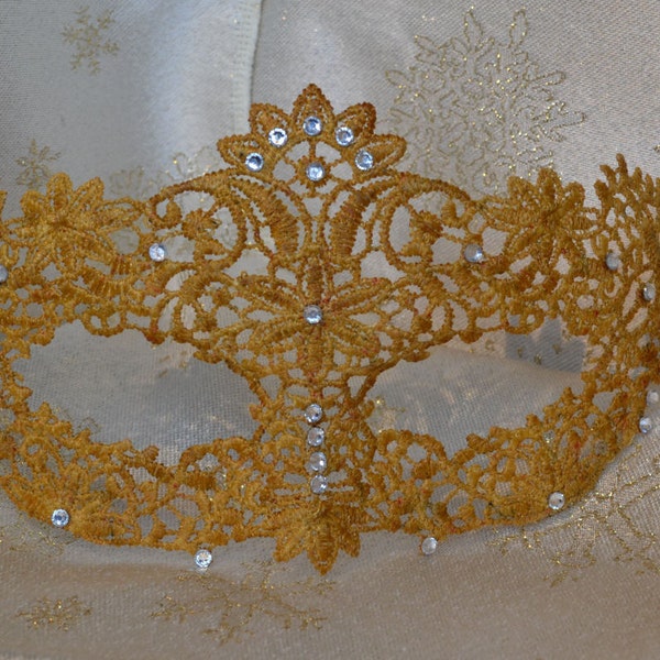 Masquerade Mask Gold Lace With Diamante Gold Satin Ribbons Weddings New Year's Ball 2023 Halloween Masquerade Ball Proms Christmas Party