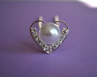 Wedding Bridal Hair Pins Pearl & Heart Shape with Crystal Rhinestones Set of 3 Elegant Hair Pins, Proms, Weddings,