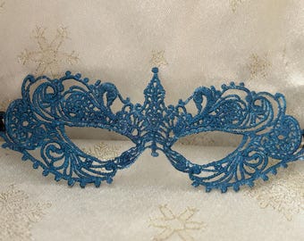 Blue Lace Masquerade Mask: Hand-Painted Party Mask New Years Eve Ball