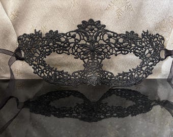 Black Lace Masquerade Mask: Elegant Party Costume with Ribbons