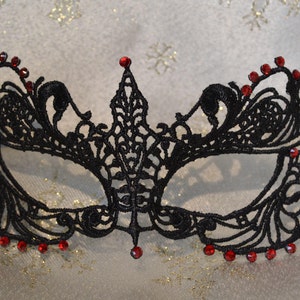 Black Masquerade Mask Diamante Black Satin Ties Halloween Etsy