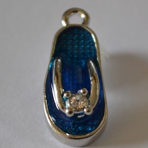 Blue Enamel Flip Flop Charms: Silver Tone Rhinestone Summer Jewelry (10 pc)