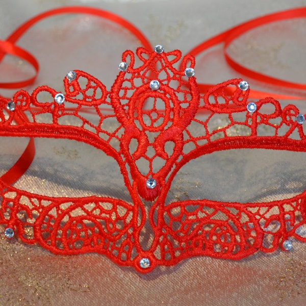 Red Masquerade Mask Diamantes Lace Satin Ribbon Ties - Masquerade Balls 2023  New Year's Party Halloween Weddings Christmas Party, Gifts