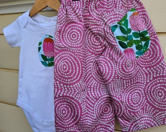 Handmade baby toddler set, girls pants, top size 1