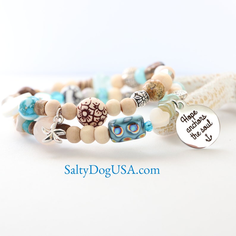 Woman's Beachy Boho Charm Bracelet, Birthday Gift, Shell Ocean Charm Bracelet Beaded Woman's Beach Themed Birthday Gift Idea Girls trip gift image 5