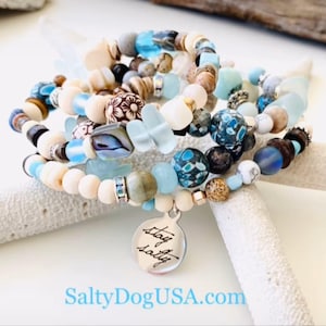 Woman's Beachy Boho Summer Bracelet, Birthday Gift Idea for her Shell Ocean Charm Bracelet Beaded Beach Themed coworker gift image 1