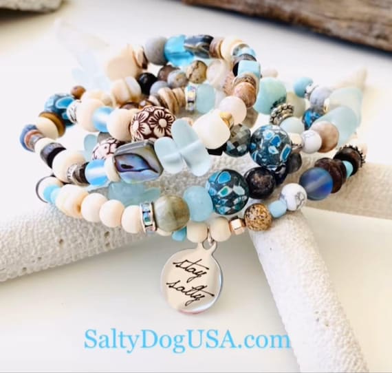 Woman's Beachy Boho Summer Bracelet, Birthday Gift Idea for her Shell Ocean Charm Bracelet Beaded Beach Themed coworker gift
