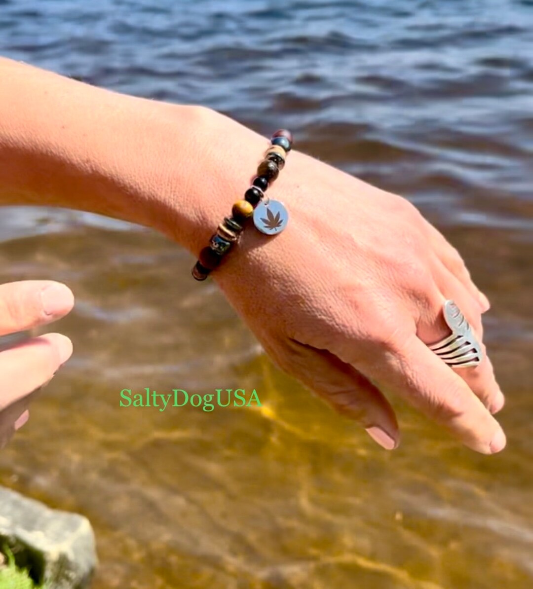 Marijuana Weed Bracelet, Cannabis Stoner Gift Unisex Gemstone Charm