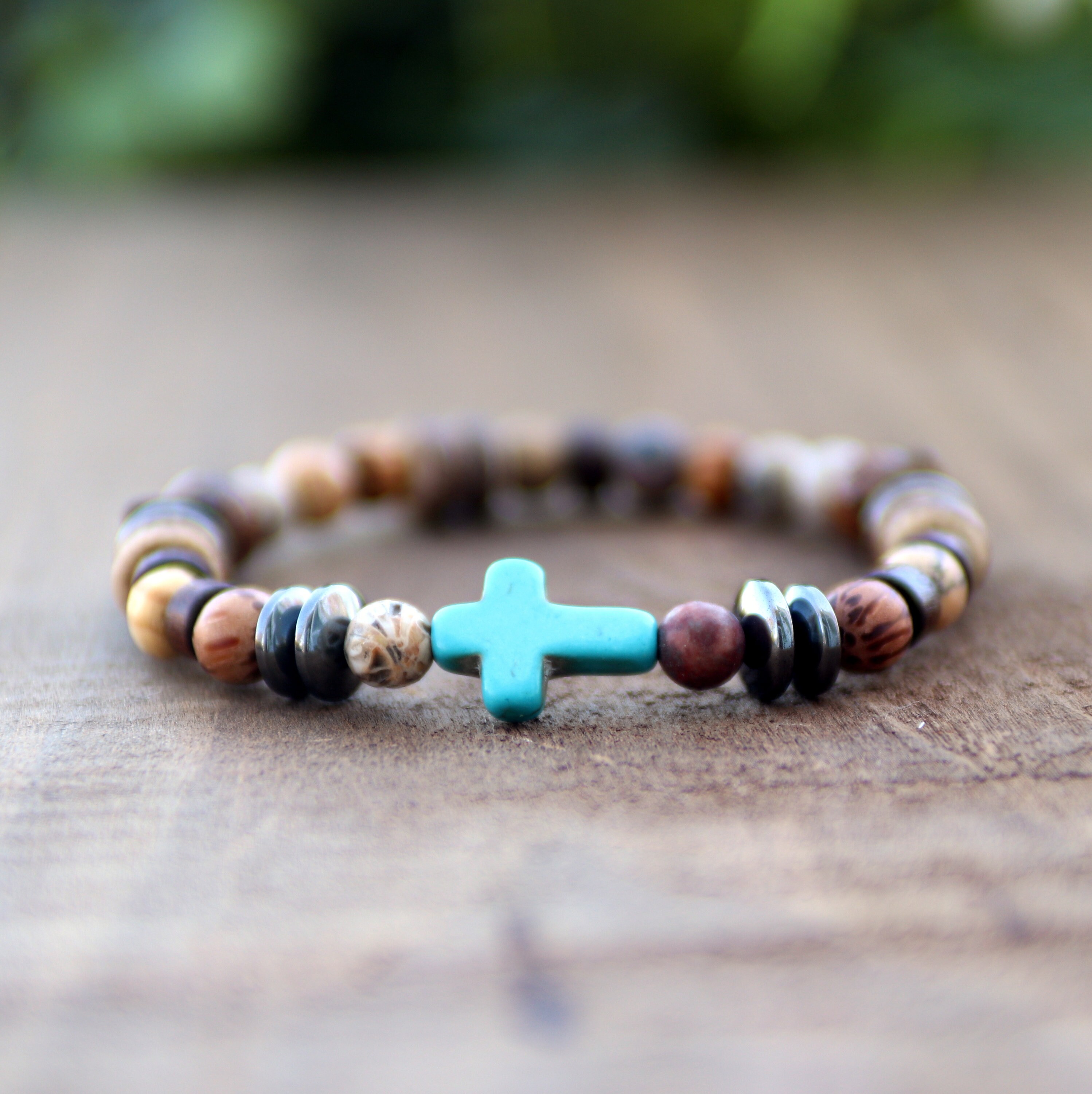 Men's Cross Bracelet Christian Wood bead bracelet Earthy Etsy.de