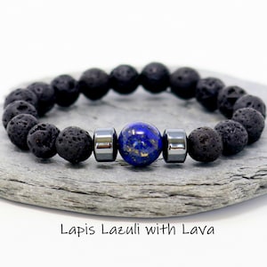 Men&#39;s Lava Bead Bracelet Police Support Gift First Responder, Law Enforcement Jewelry, Beaded Stretch Bracelet Gift for Father&#39;s Day