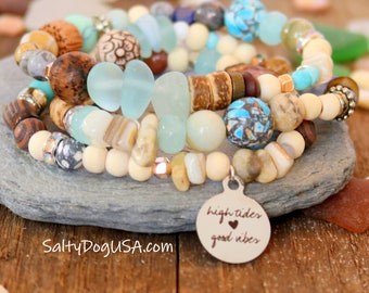 Woman's Beachy Boho Charm Bracelet, Birthday Gift, Shell Ocean Charm Bracelet Beaded Woman's Beach Themed Birthday Gift Idea Girls trip gift