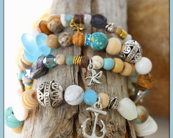Anchor Charm Bracelet: Gemstone Beaded Nautical Jewelry
