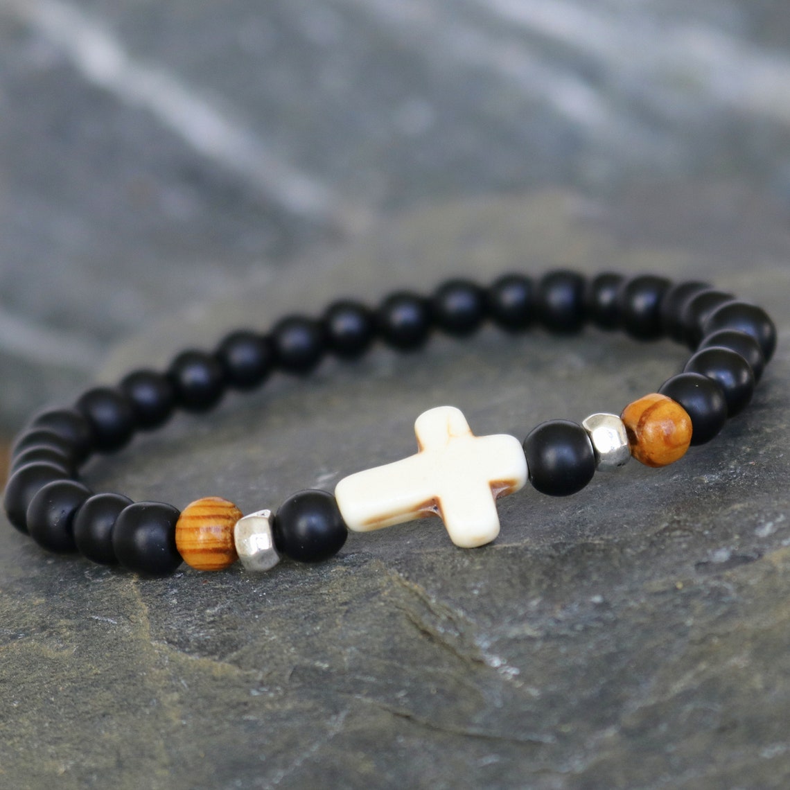 Men's Religious Cross Beaded Bracelet Wedding Gift Etsy