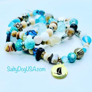 Nautical Sailboat Charm Bracelet Womans Beachy Bracelet Gift from mom boyfriend teacher gift idea Sea Glass Sailing Boating Cruise Ocean