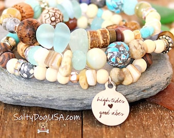 Woman's Beachy Boho Beaded Charm Bracelet, Birthday Easter Gift, Shell Ocean Beach Themed Girls party cruise trip.