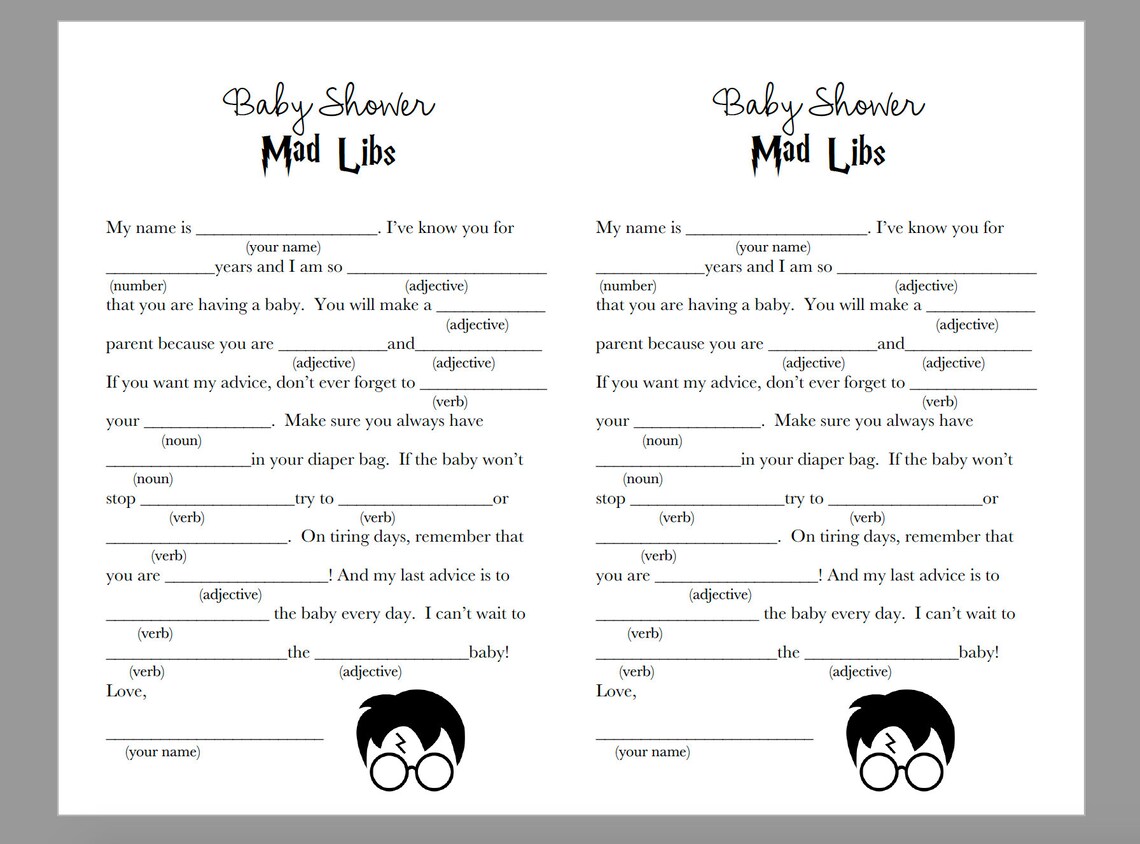 Harry Potter Themed Baby Shower Mad Libs Digital Download | Etsy