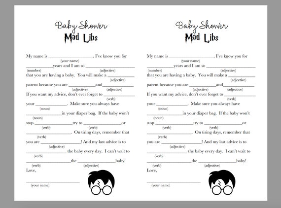 Harry Potter Themed Baby Shower Mad Libs Digital Download | Etsy