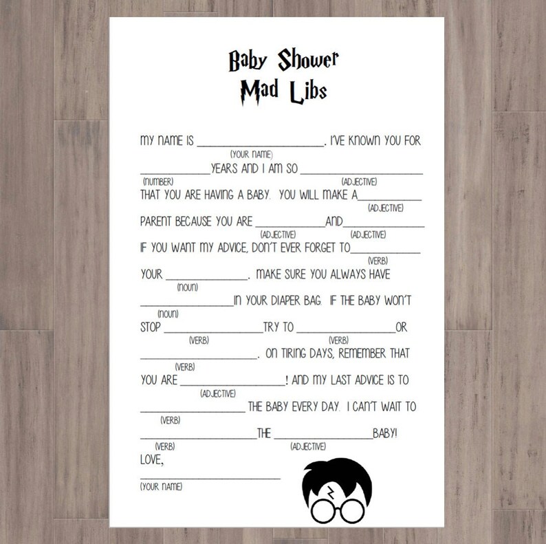 Harry P. Wizard Themed Baby Shower Mad Libs Digital Download | Etsy