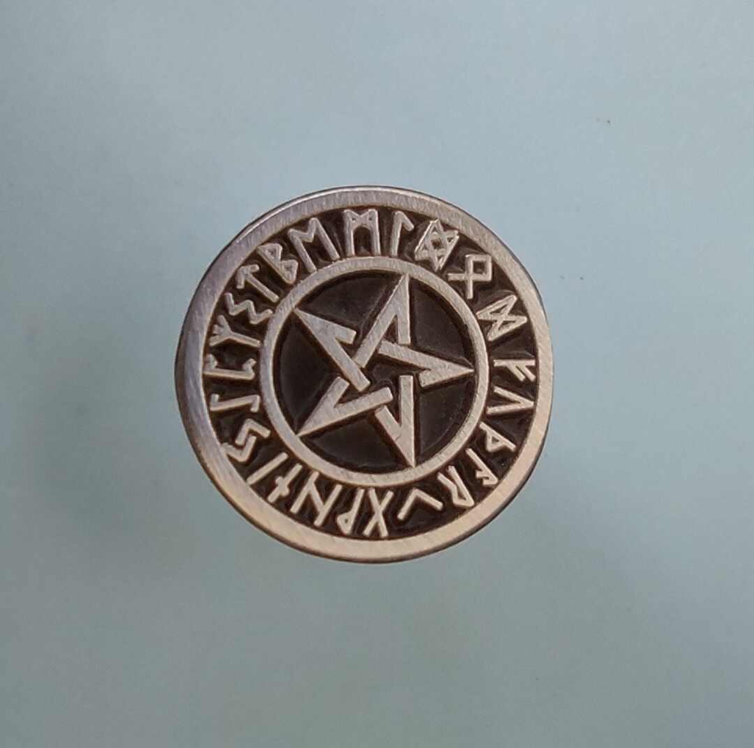 Rune Pentagram Pin - Viking Wiccan Pentagram Encircled by Elder Futhark ...