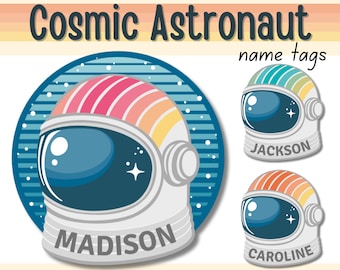 Astronaut Classroom Name Tags, Edytowalny Szablon Canva, Wydrukowane Etykiety i Tabliczki Na Biurko Na Powrót do Szkoły, Dekoracja Kosmicznej Klasy