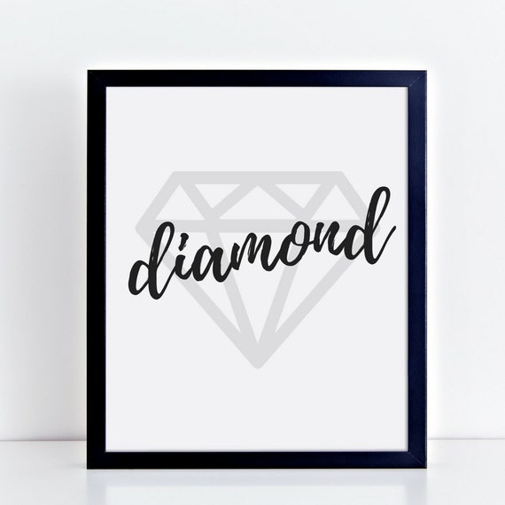 Diamond Print, Wall Art, Diamond Outline, Grey, Black, Printable