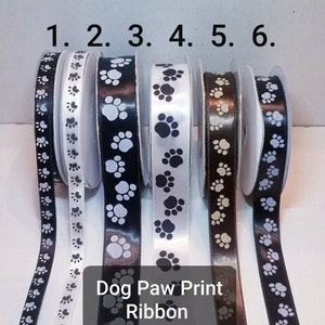 Paw print ribbon in black and white for pet gifts printed on 7/8 white  satin