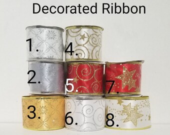 Decorative Christmas Ribbon, Gift wrapping ribbon, Decoration Christmas bow ribbon, gift wrapping, wired edge ribbon, Elegant Ribbon,