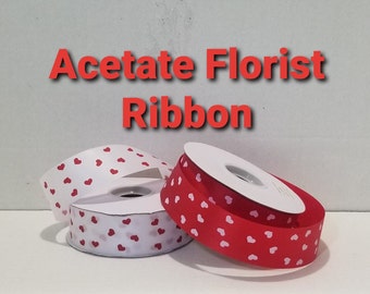 Florist Ribbon, Heart Ribbon, Acetate Florist Ribbon, Valentine's heart ribbon, valentines Ribbon