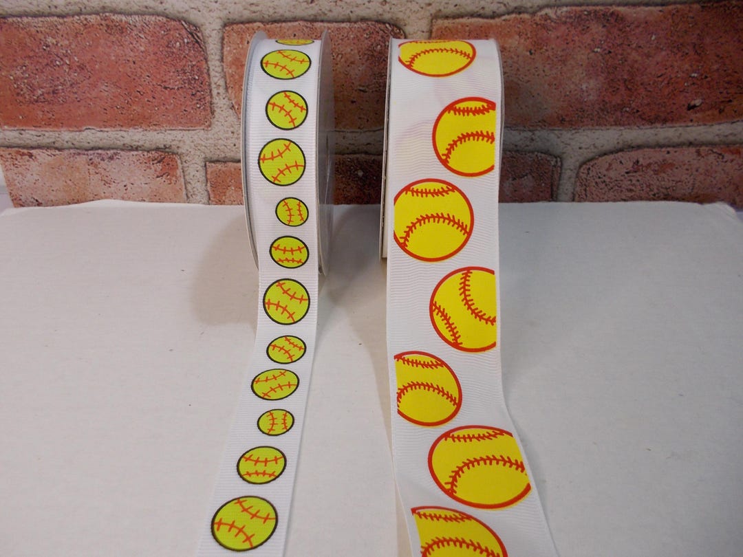 Softball Ribbon, Yellow Softball Ribbon, Softball Printed Ribbon - Etsy