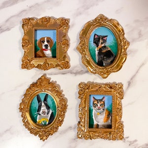 Custom Mini Pet Portraits in Gold Frames