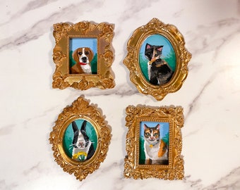 Custom Mini Pet Portraits in Gold Frames