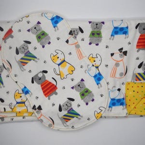 Rainbow Dogs Flannel Burp Cloths | Handmade | Dogs | Multi Colored Dots | Yellow | Snuggle | Brand New