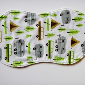 Camping Baby/Kid Blanket grey -- Hand-Made Receiving Blanket | Burp Cloths | Trailer | Tent | Adventure | Trees | Brand New
