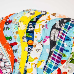 Hand-Made Burp Cloths | Soft | Curved fit | Reusable | Machine Wash |  Mix and Match cute prints and solids