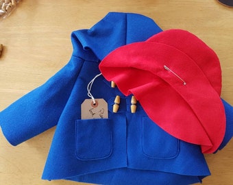 Mantel, Hut & Anhänger passend für Ihren Vintage Gabrielle Designs Paddington Bär