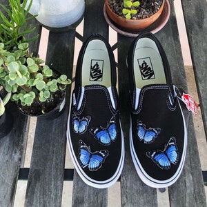 Butterfly Slip on Vans Zapatos bordados -- Cosidos en parches de mariposa كراش Butterfly Slip on Vans Zapatos bordados -- Cosidos en parches de mariposa كراش