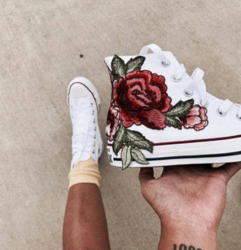 Rose Embroidery Hi Top Converse Floral Chucks - Sewed In Appliqué 