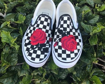rose and white checkered vans