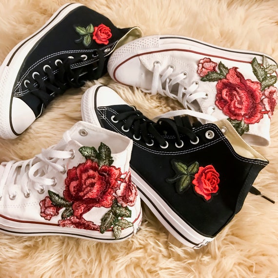 rose embroidered converse