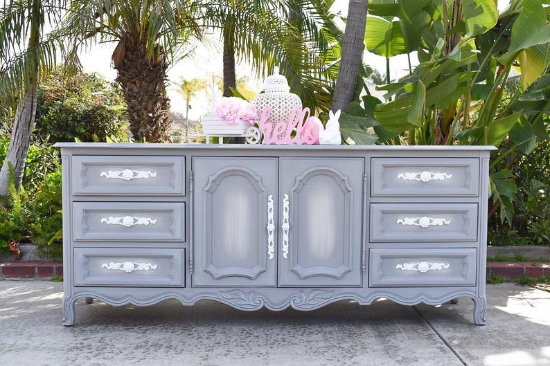 Stunning Drexel French Provincial Gray Dresser Or Credenza Etsy