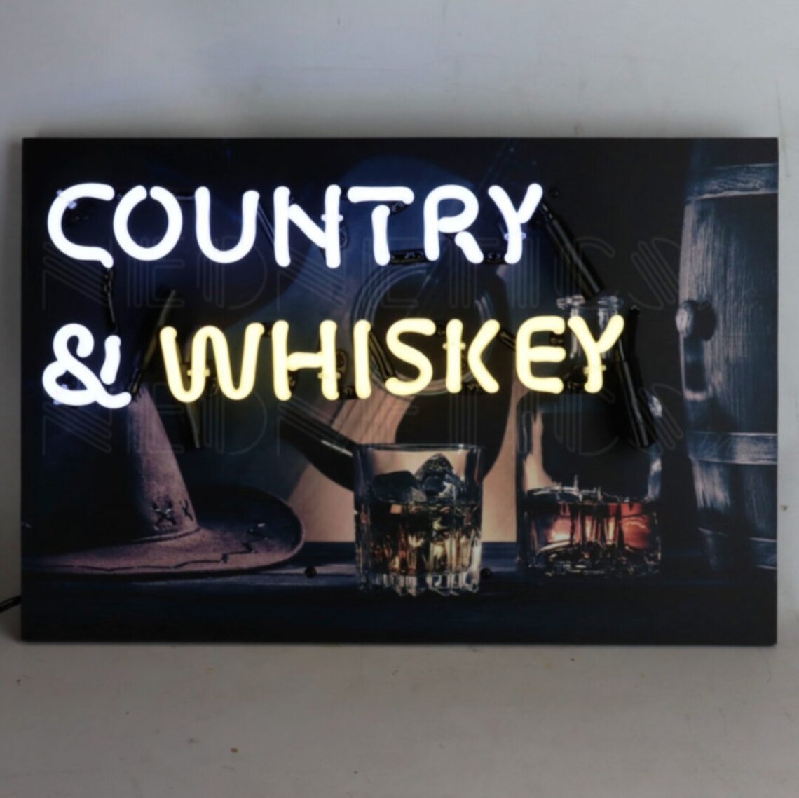 Country and Whiskey Neon Sign with backing / Neon Signs / Bar Etsy