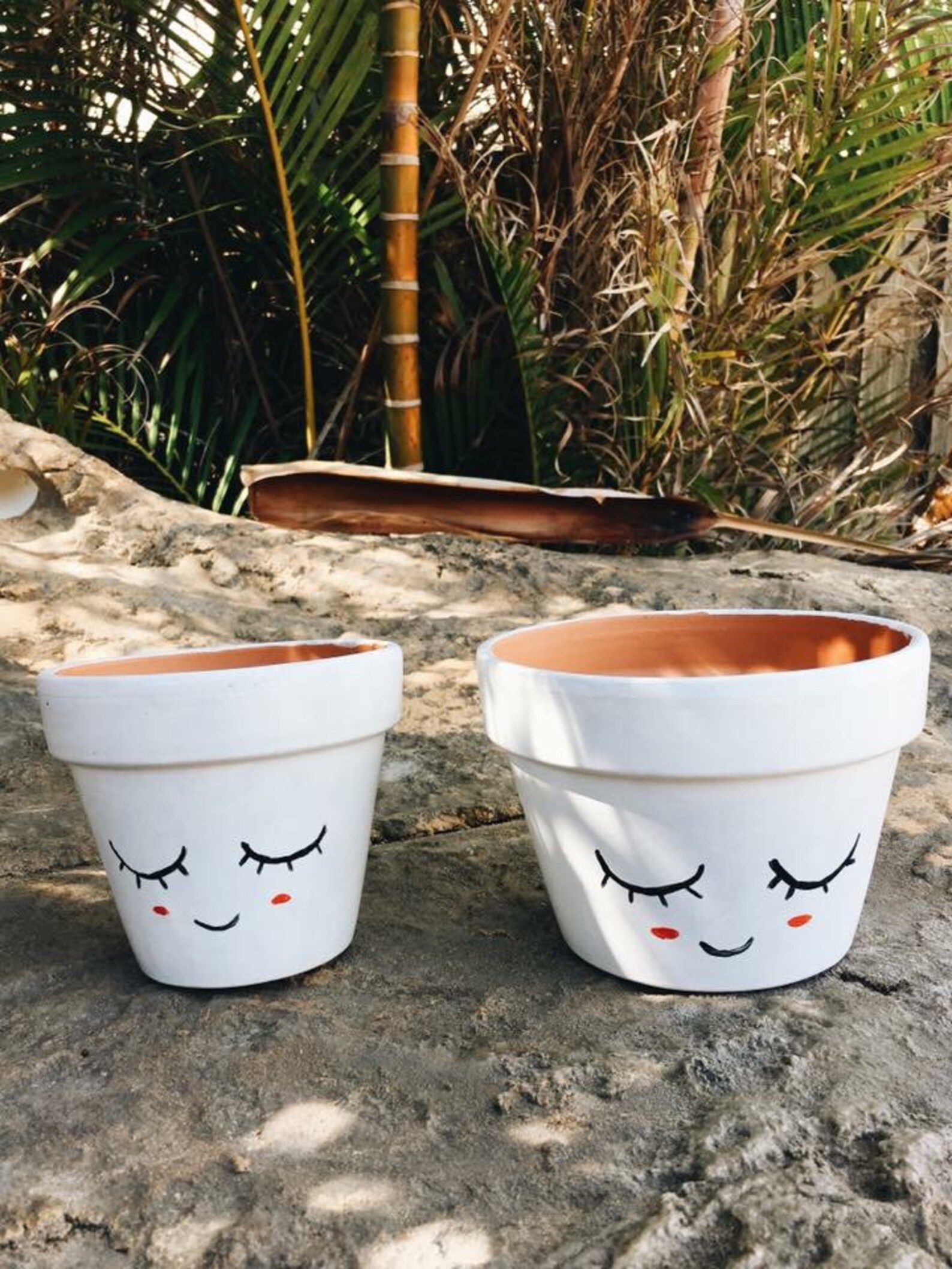 Pot en terre cuite peint à la main Sourire de dessin animé Etsy France