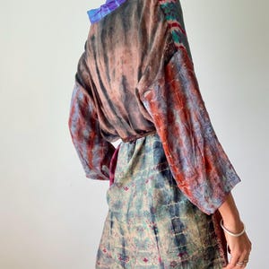 patchwork robe short sheer silk kimono topper comfy light kimono summer boho vacation robe dressing gown morning gown house shirt image 3