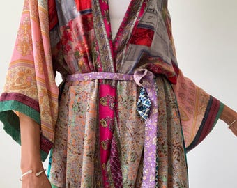 Lightweight boho kimono duster for everyday wear long patchwork hippie cardigan for street style relaxed loungewear robe for women
